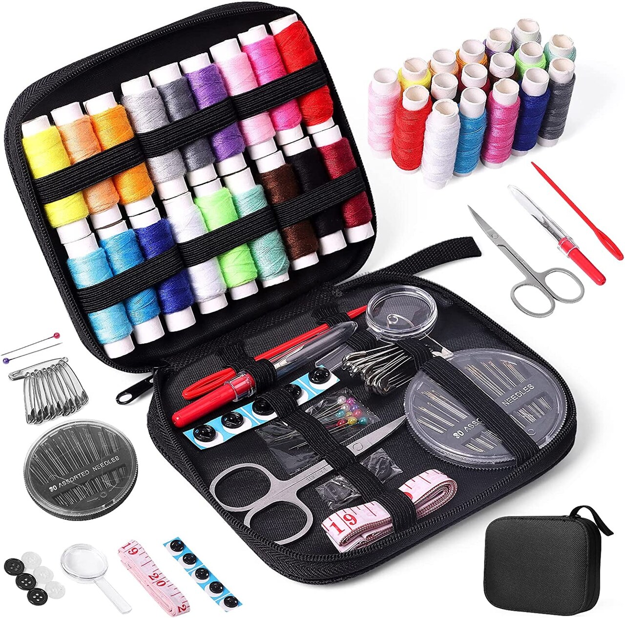 Sewing Kit with Case Portable Sewing Supplies for Home Traveler, Adults,  Beginner, Emergency, Kids Contains Thread, Scissors, Needles, Measure Etc